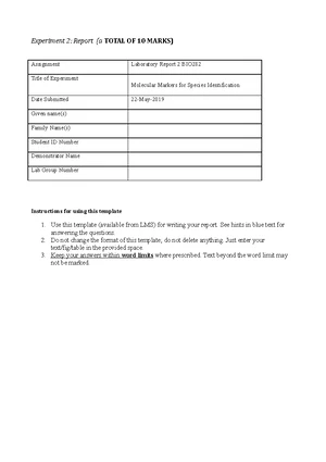 Experiment 1 Report BIO282 2023 - EXPERIMENT 1: REPORT (100 MARKS ...