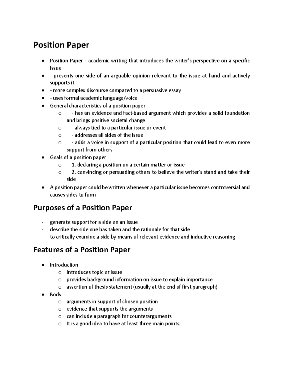 Academic Writing - Comprehensive Guide to Position Papers - Studocu