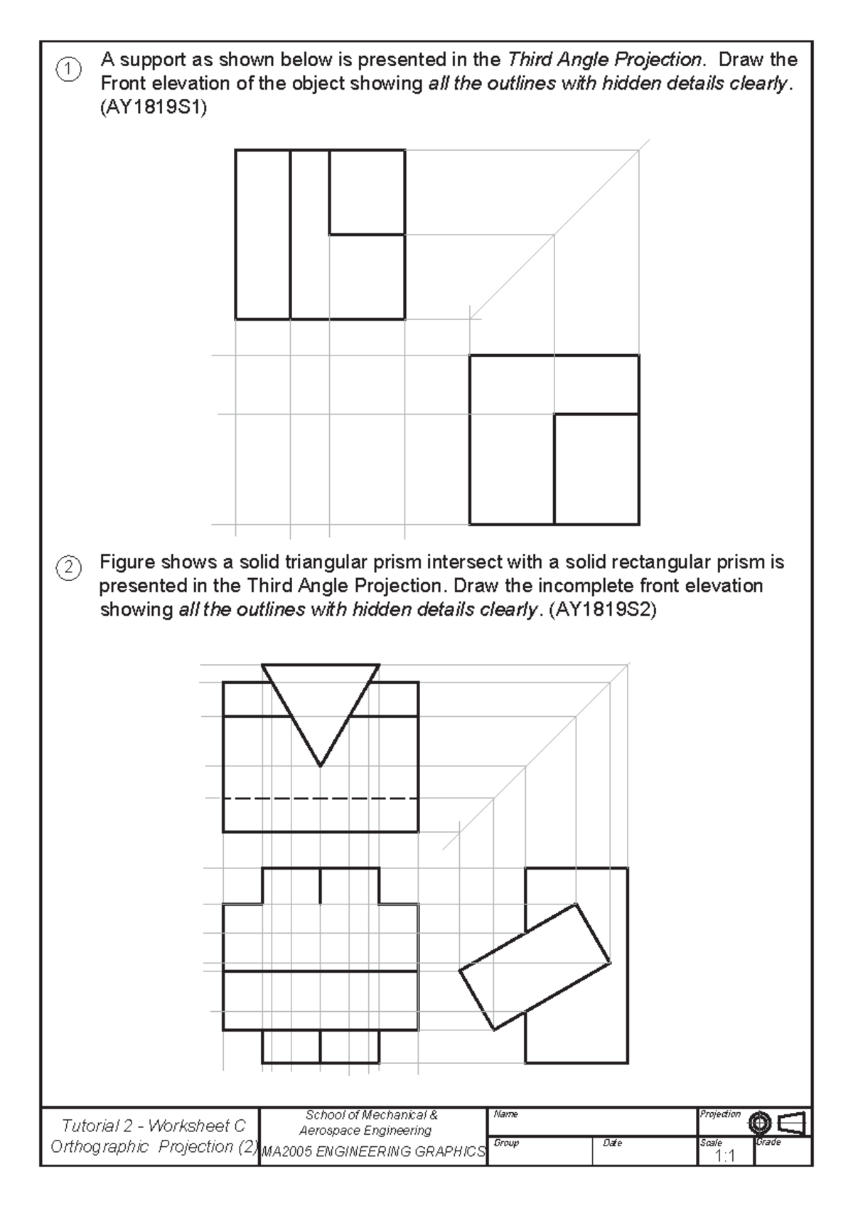 Take home 2 assignment on orthographic projection (MA2005) - Studocu