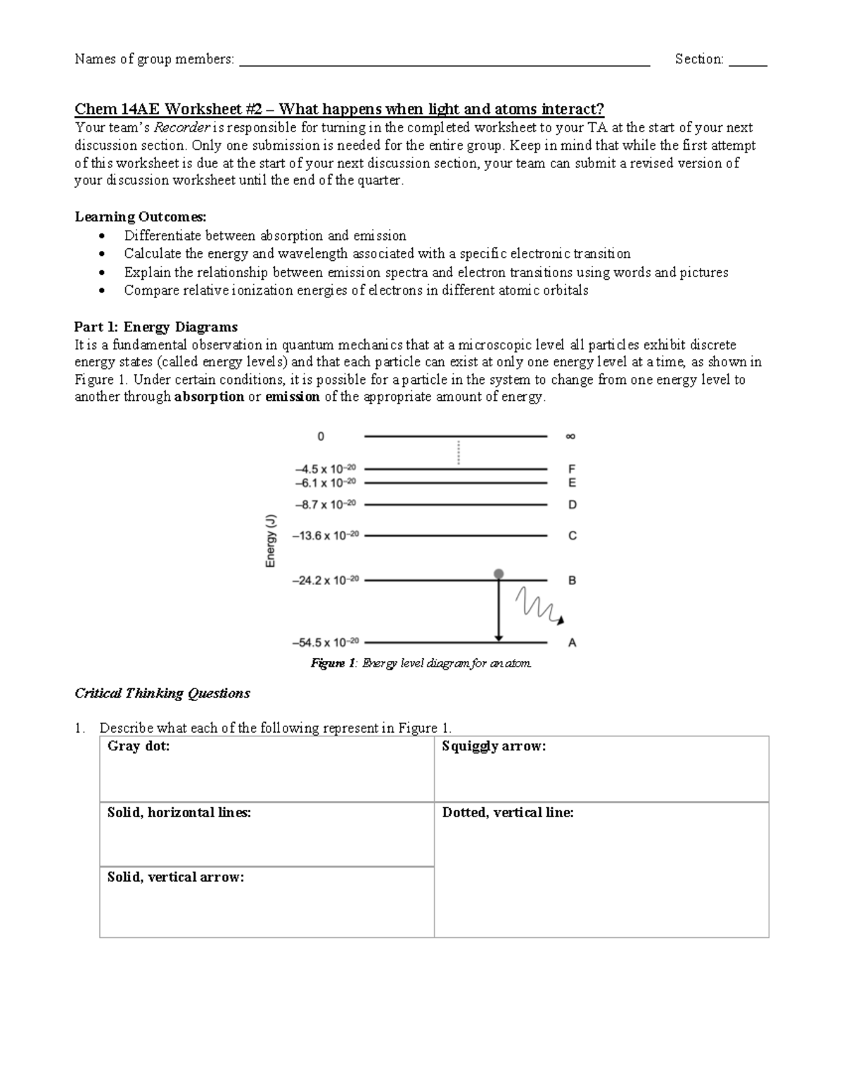 14AE W25 Week 2 Discussion Worksheet: Light & Atom Interactions - Studocu
