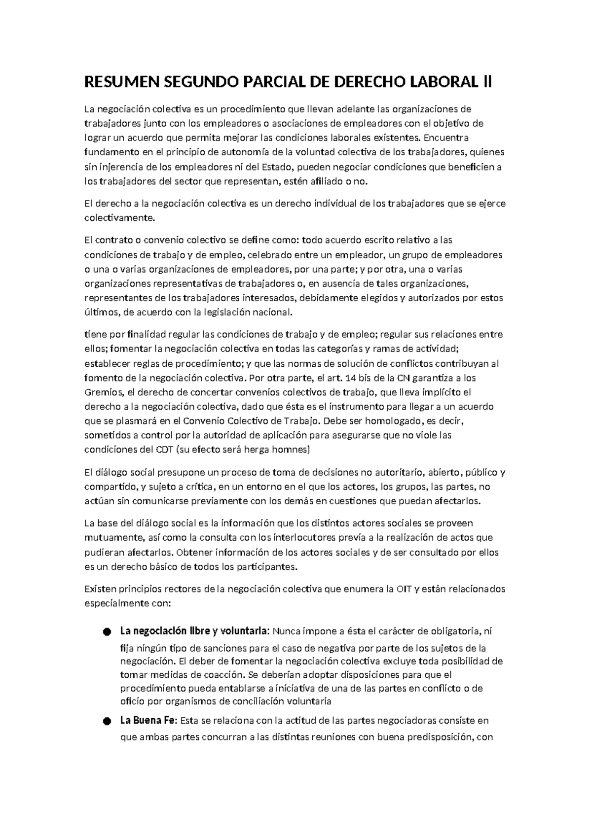 Resumen Segundo Parcial de Derecho Laboral II: Negociación Colectiva y ...