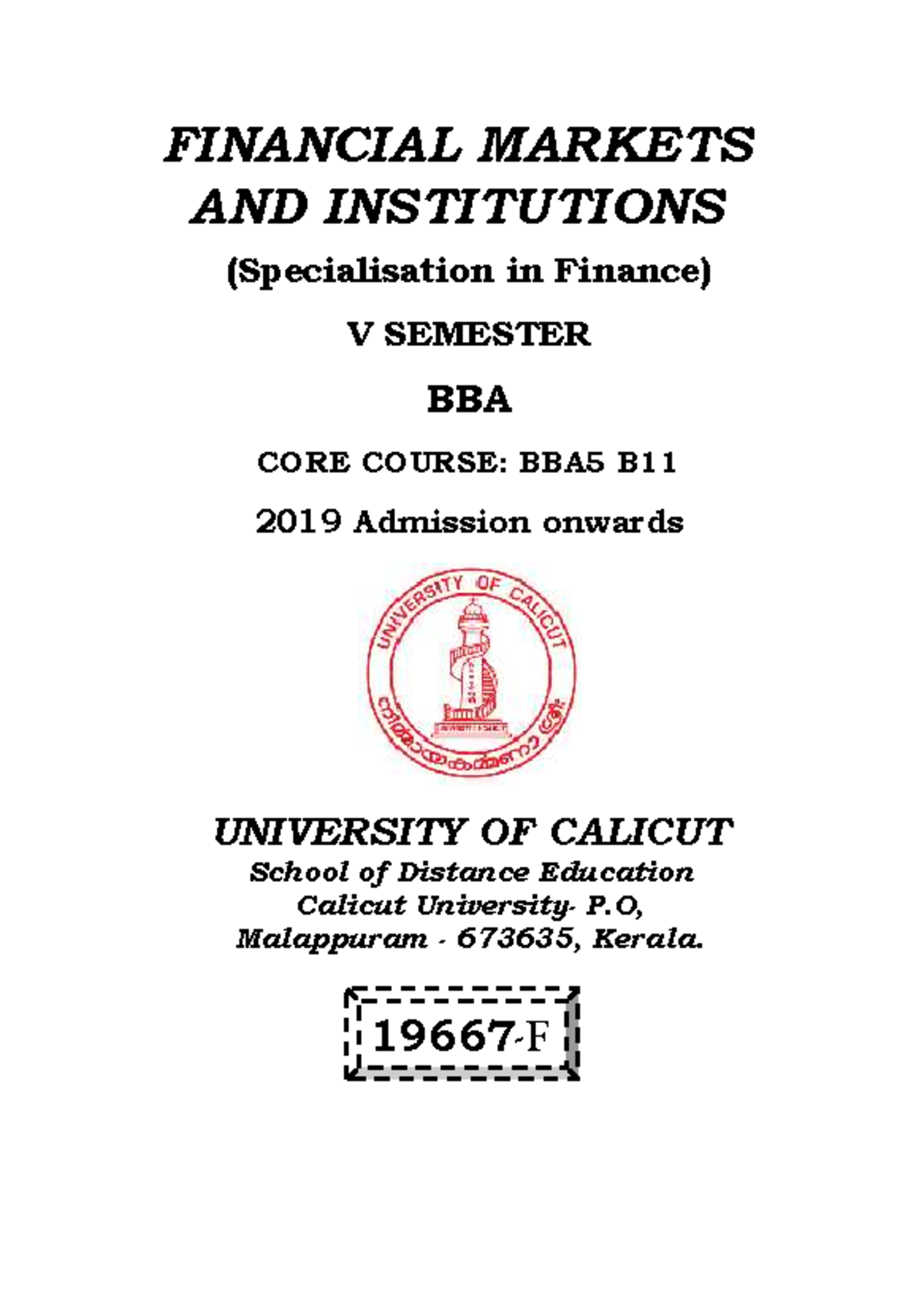 SLM-19667-BBA - Financial Markets and Institutions Study Notes - Studocu