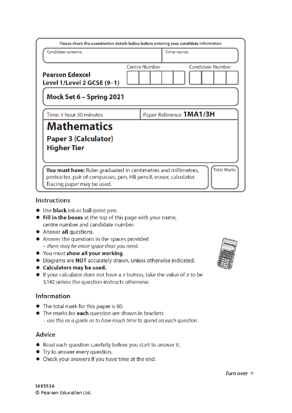 MOCK SET 6 Question Paper 3: Math Problems & Solutions - Studocu