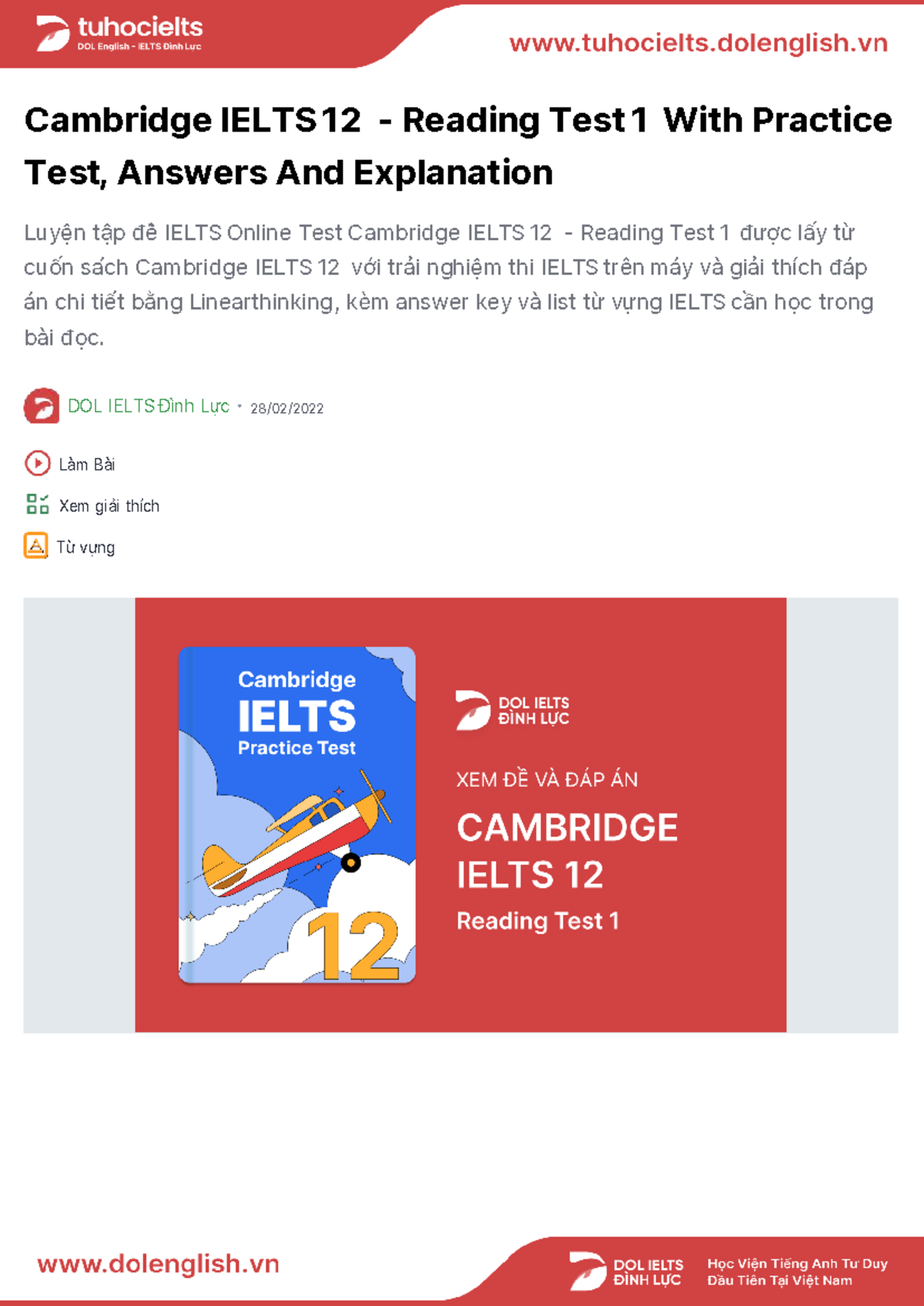 Cambridge IELTS 12 - Reading Test 1 with Answers & Explanations - Studocu
