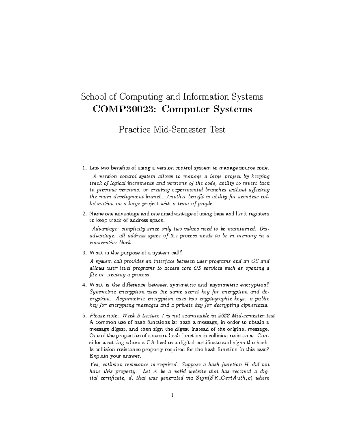 Sample-mst-answers - mst - COMP30023 - Melbourne - Studocu