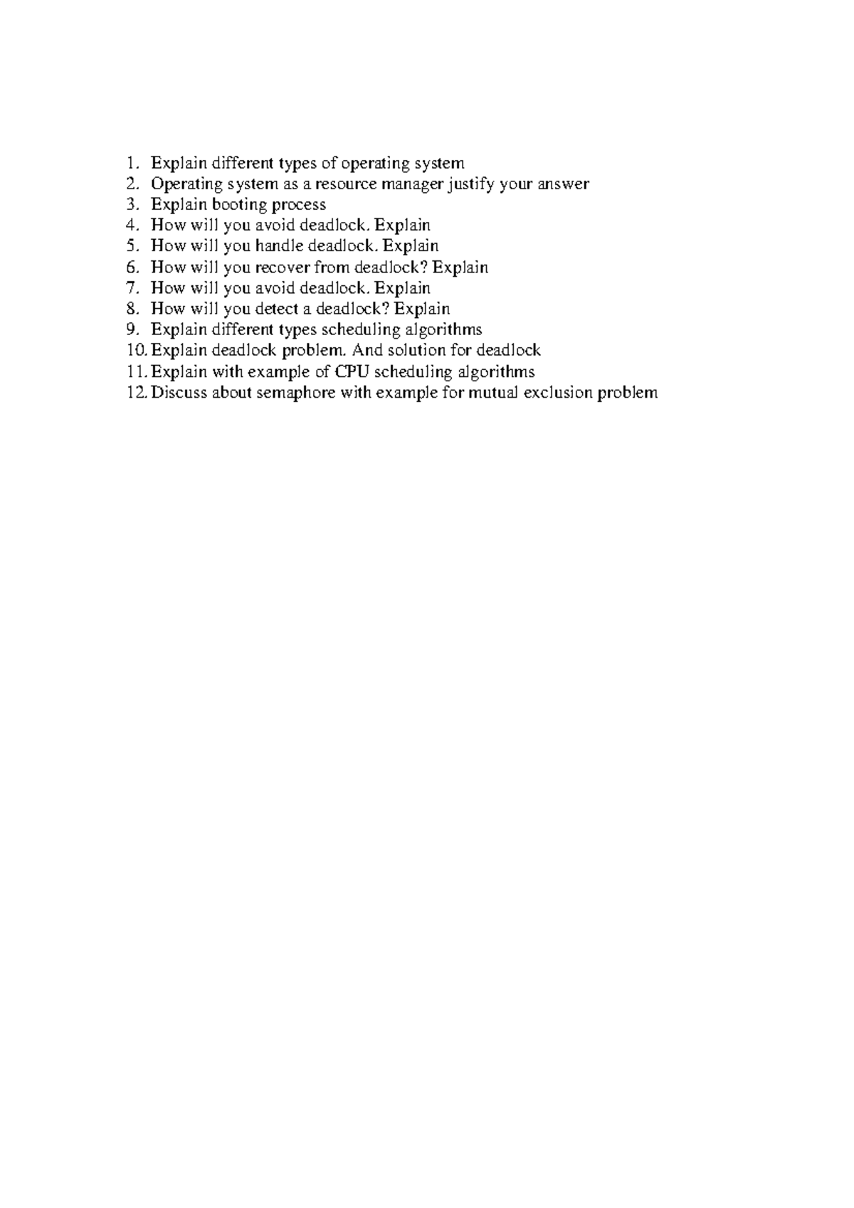 Operating Systems Question BANK 4 - Explain different types of ...