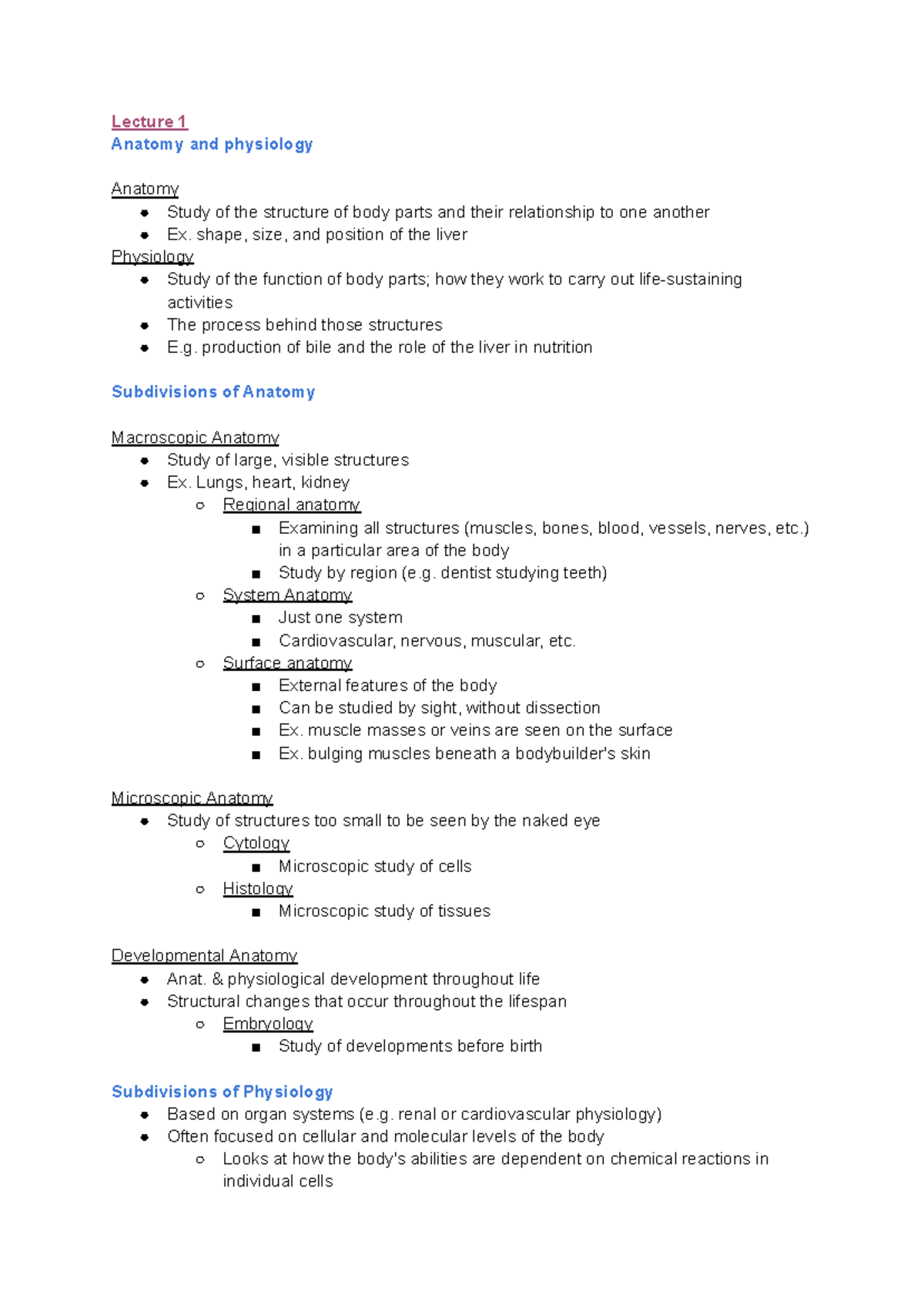ANP1105 - Comprehensive Midterm 1 Notes on Anatomy & Physiology - Studocu