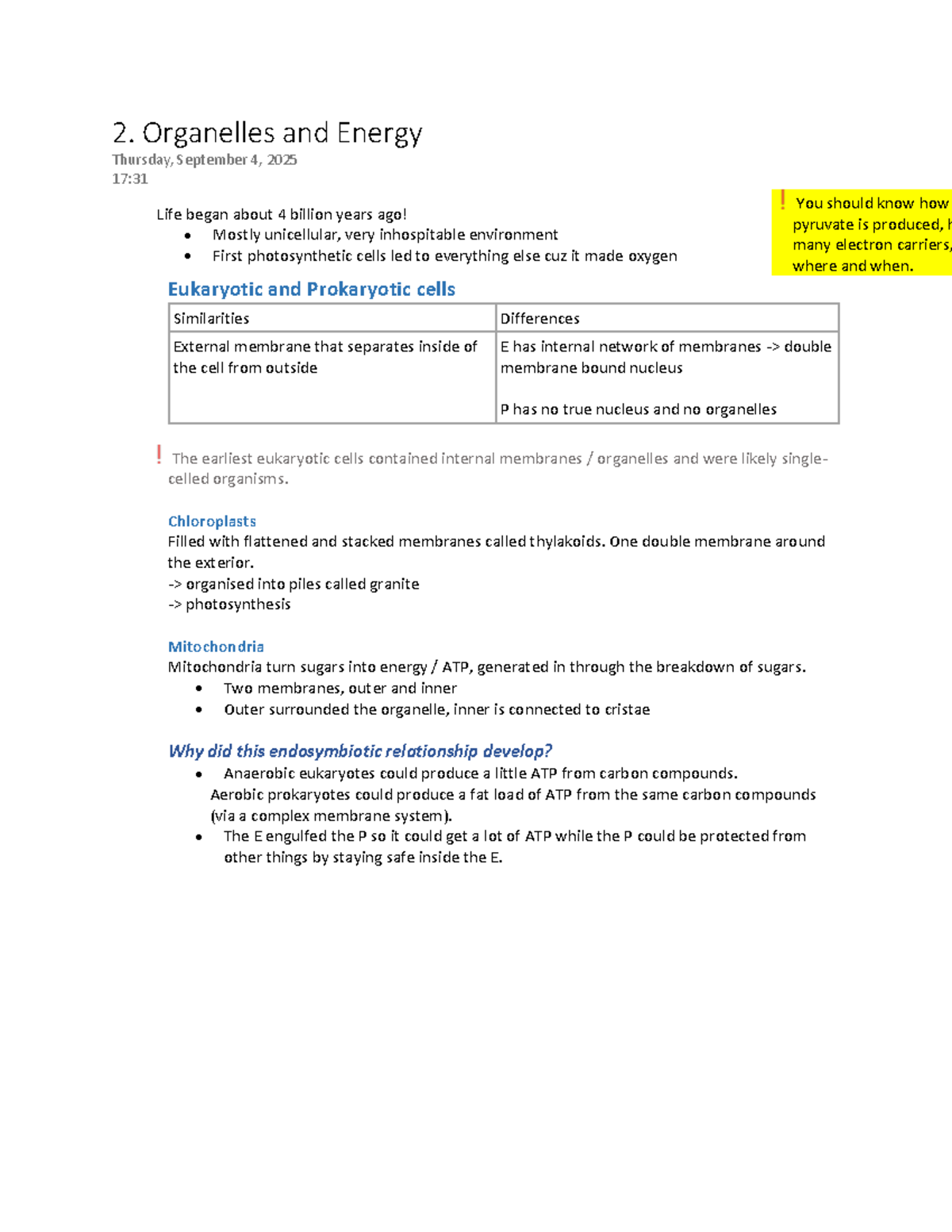 BIO1A03 Module 2: Organelles and Energy Overview - Studocu