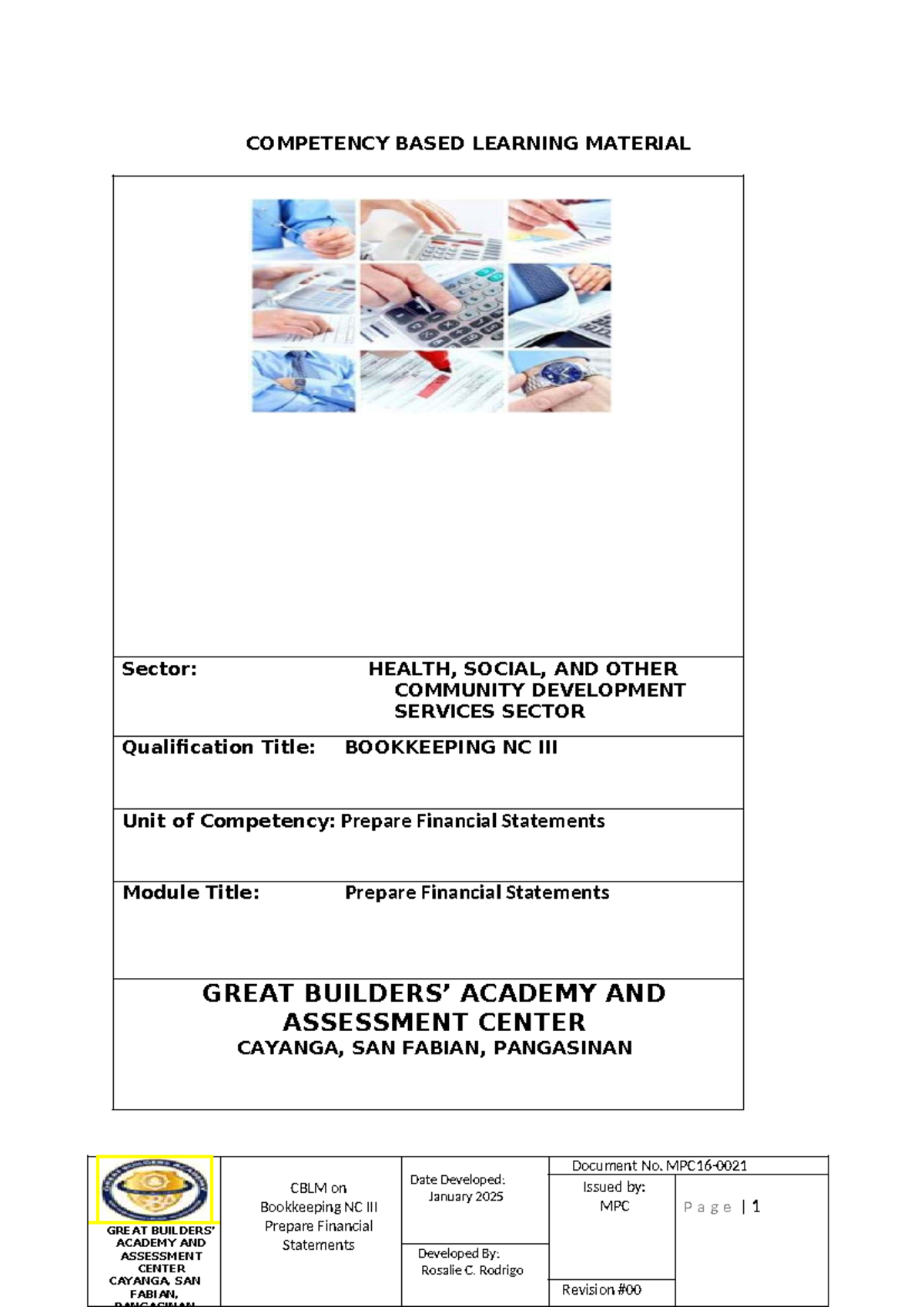 CBLM on Bookkeeping NC: Prepare Financial Statements Module - Studocu