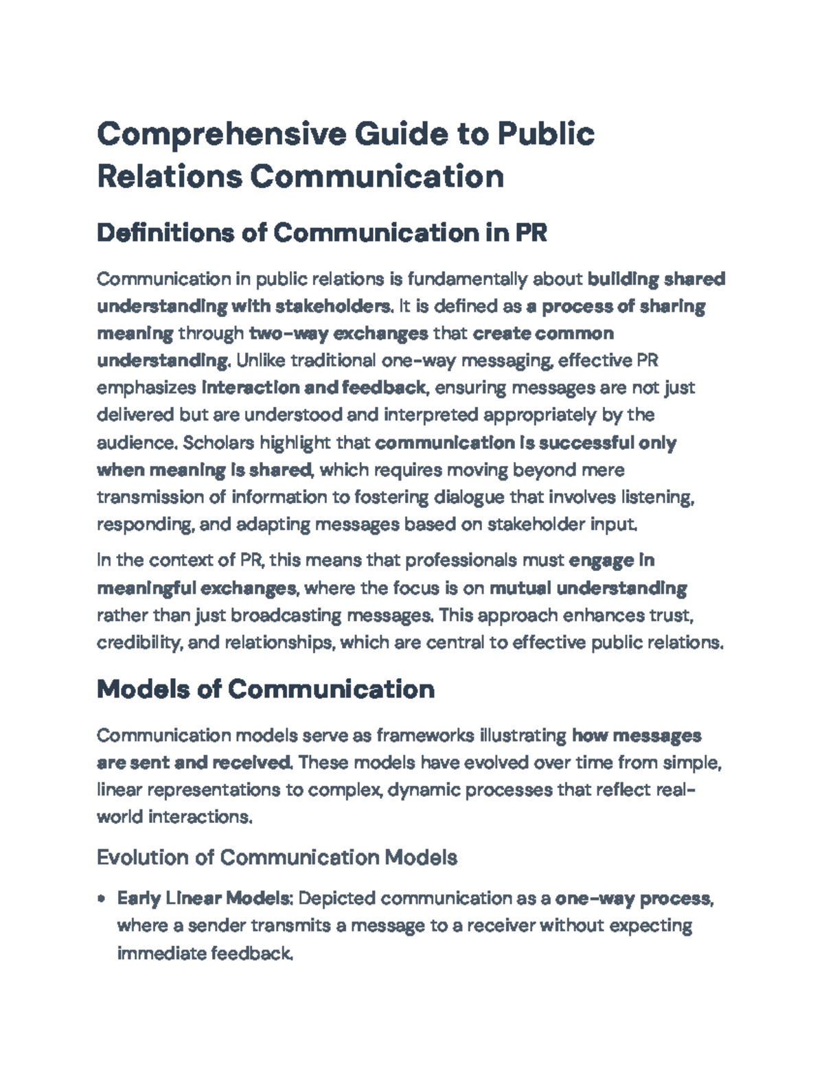 Comprehensive Guide to Communication Models in PR (PR 101) - Studocu