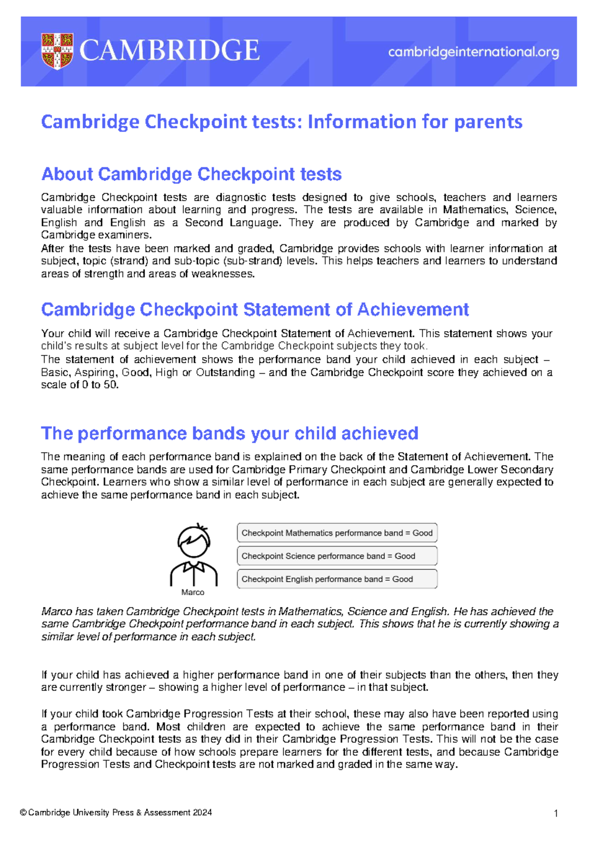 Cambridge Primary Checkpoint Tests: Parent Info & Insights - Studocu