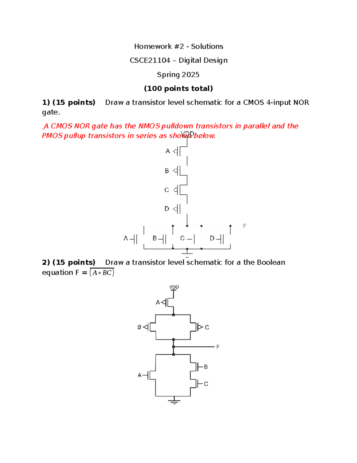Homework #2 Solutions for CSCE21104 Digital Design (Spring 2025) - Studocu
