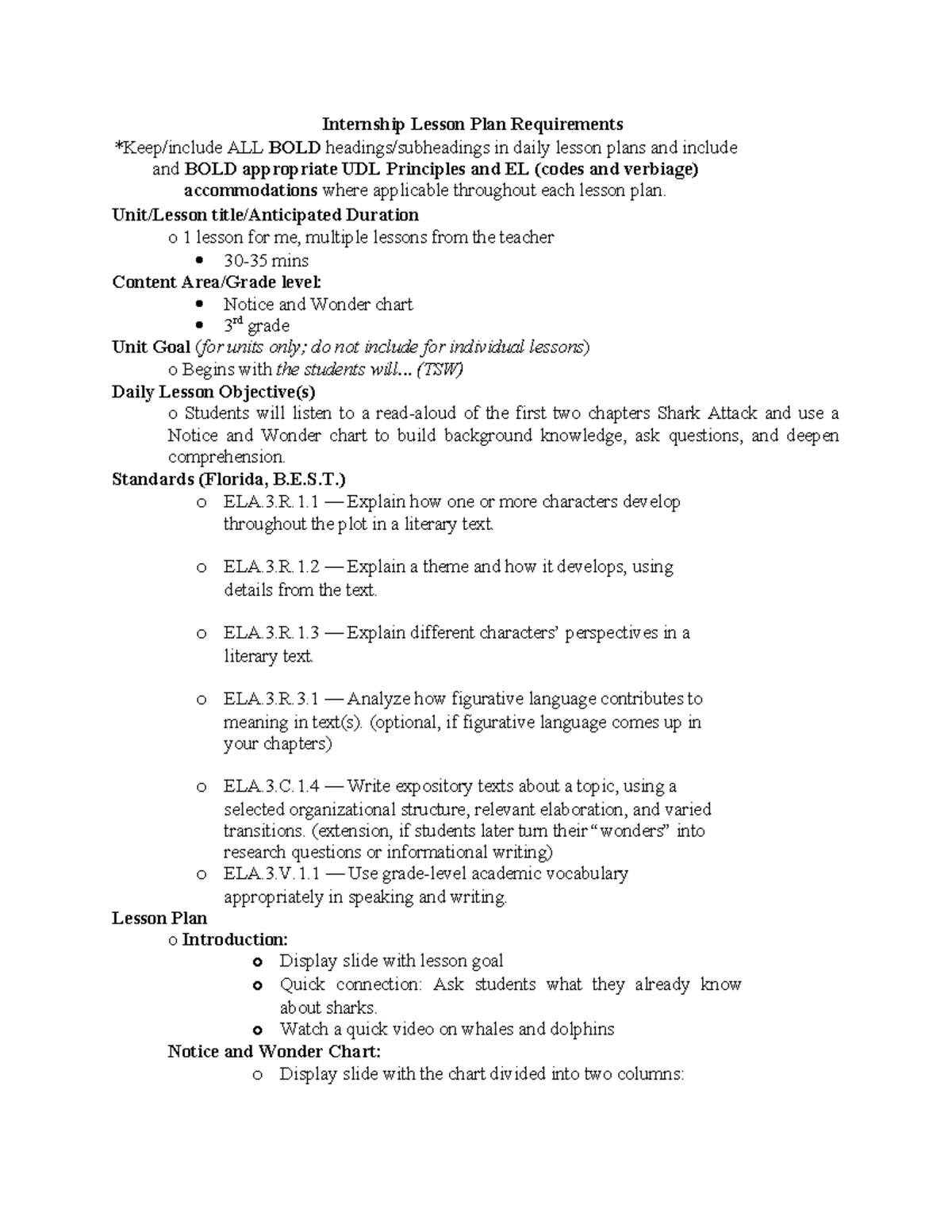 Internship Lesson Plan #2: Engaging 3rd Graders with Shark Attack - Studocu