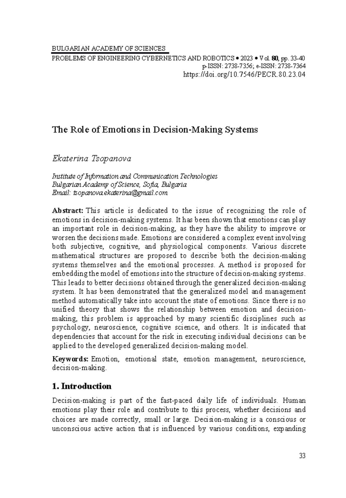 The Role of Emotions in Decision-Making Systems - PECR 2023 Insights ...