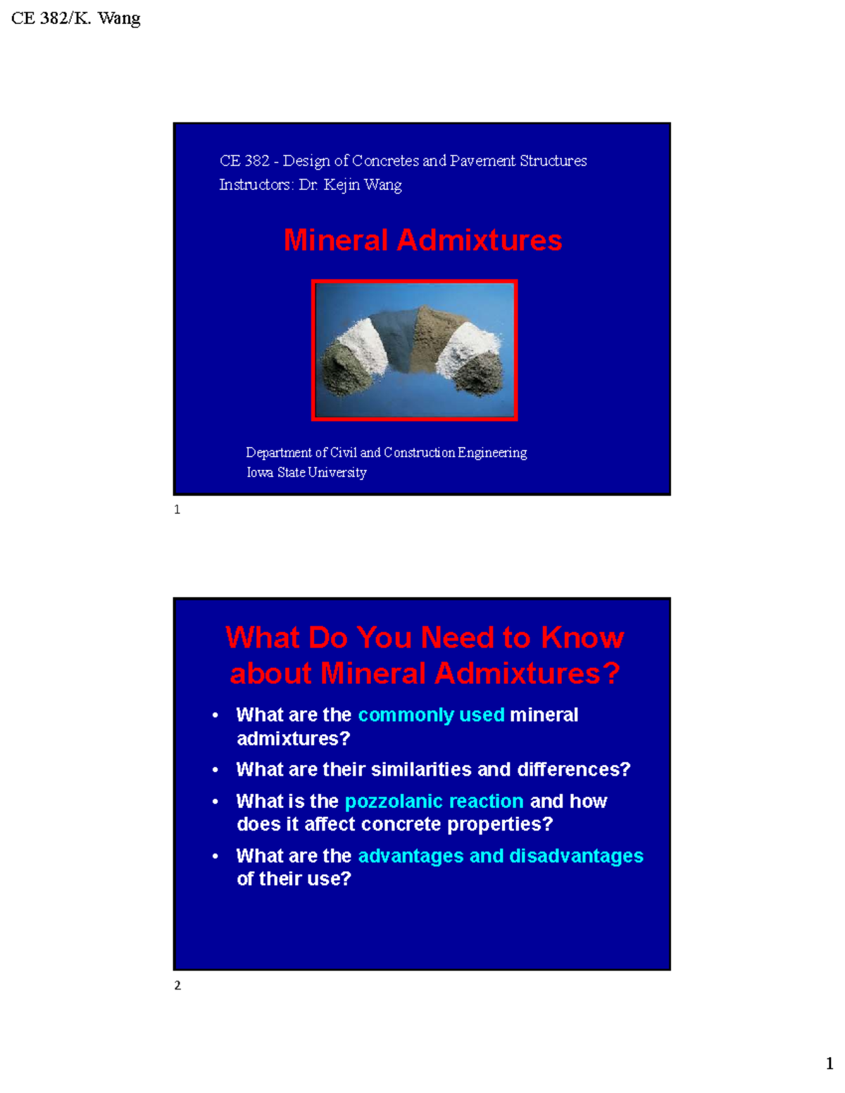 CE 382 - Mineral Admixtures in Concrete Design: Key Insights and ...