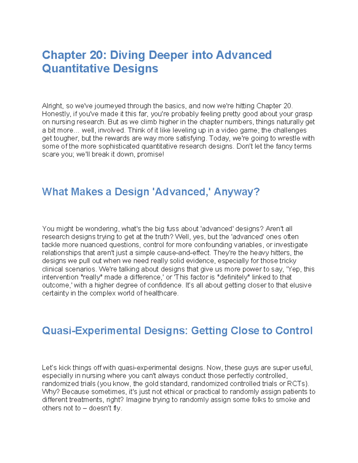 Nursing Research CH20: Advanced Quantitative Designs Overview - Studocu
