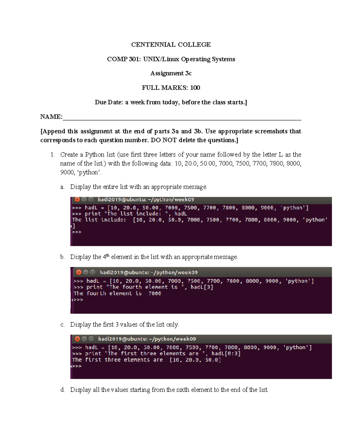 Lab3c - labs - CENTENNIAL COLLEGE COMP 301: UNIX/Linux Operating ...