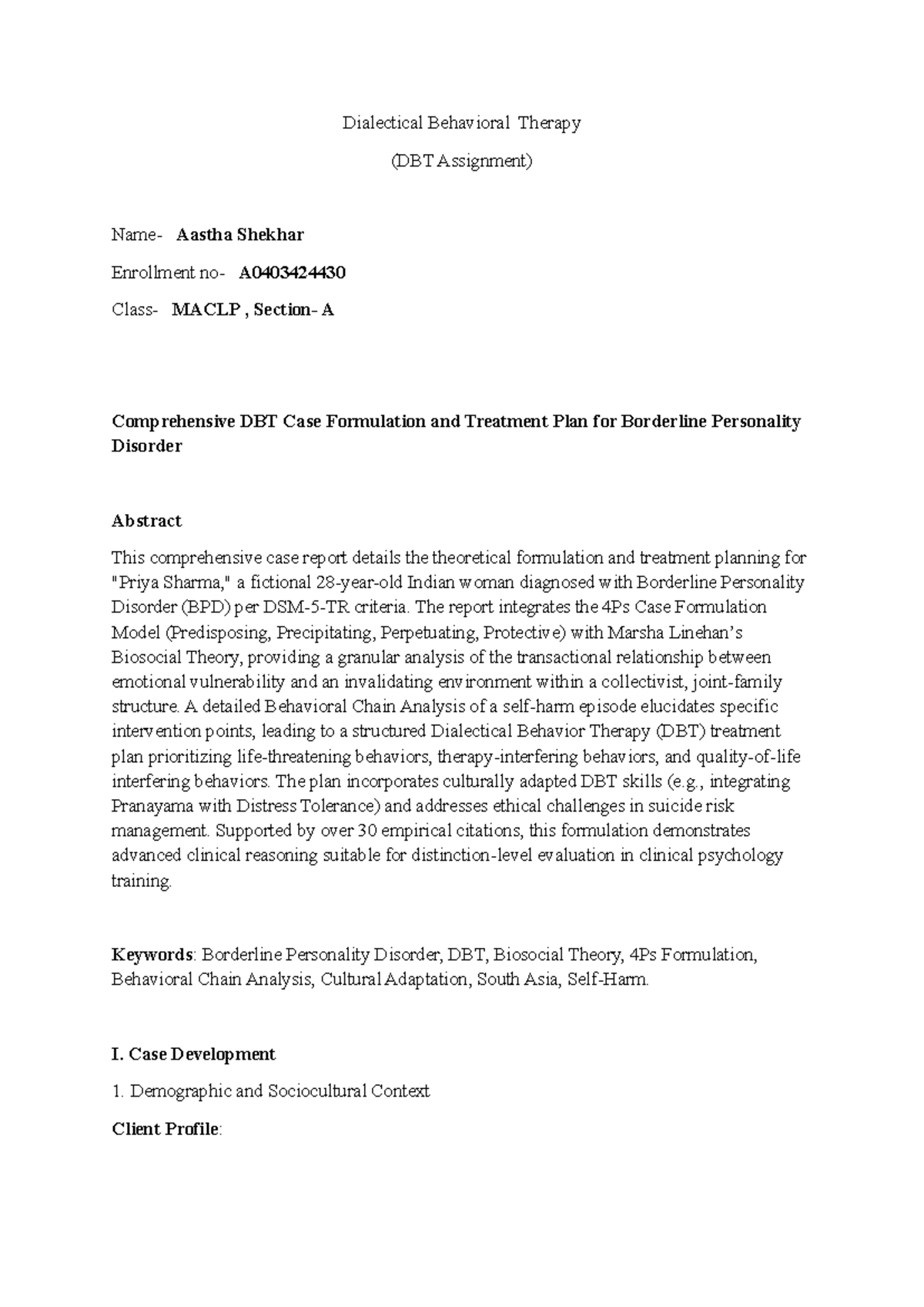 A0403424430 DBT Assignment: Comprehensive Case Formulation for BPD ...