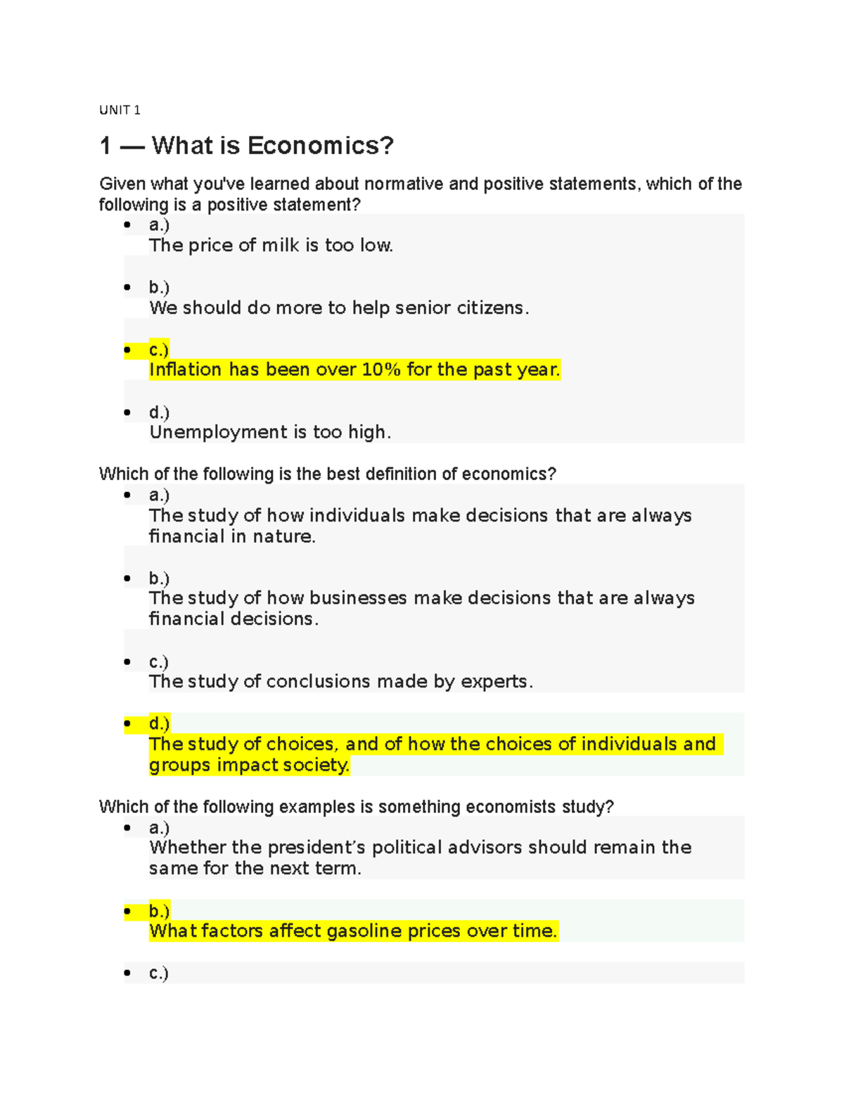 UNIT 1 - ECO201 Unit 1 - UNIT 1 1 — What is Economics? Given