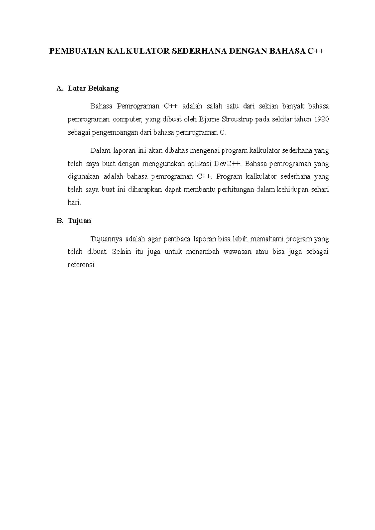 Kalkulator Sederhana dengan C++: Proyek Akhir Pemrograman 101 - Studocu