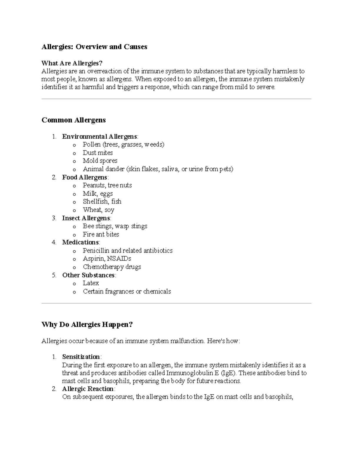 Allergies - class notes - Allergies: Overview and Causes What Are ...