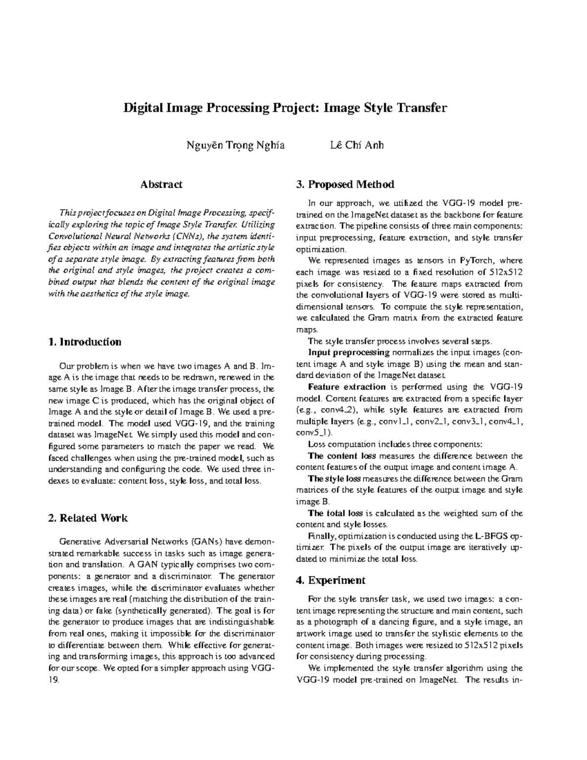 Digital Image Processing Project: Style Transfer Analysis (CS 553 ...