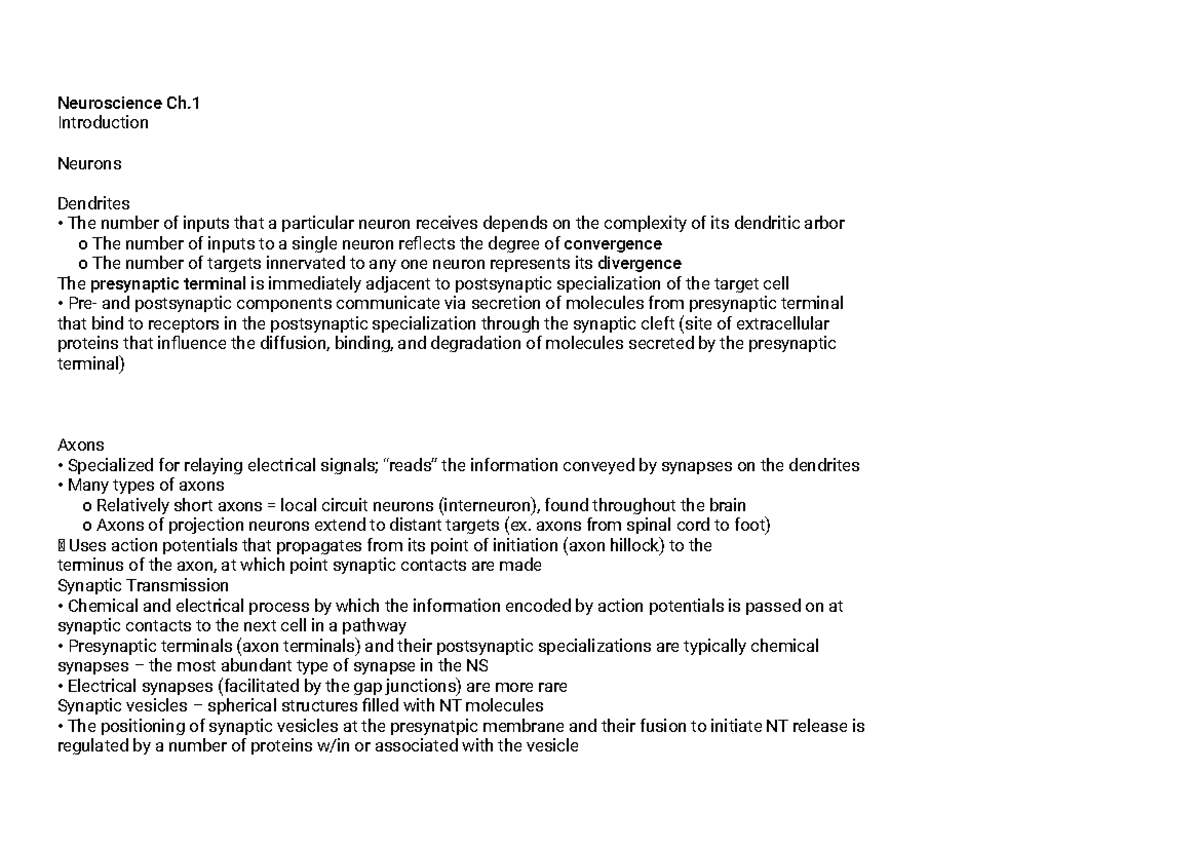 Purve Neuroscience - Chapter Notes on Neurons and Action Potentials ...
