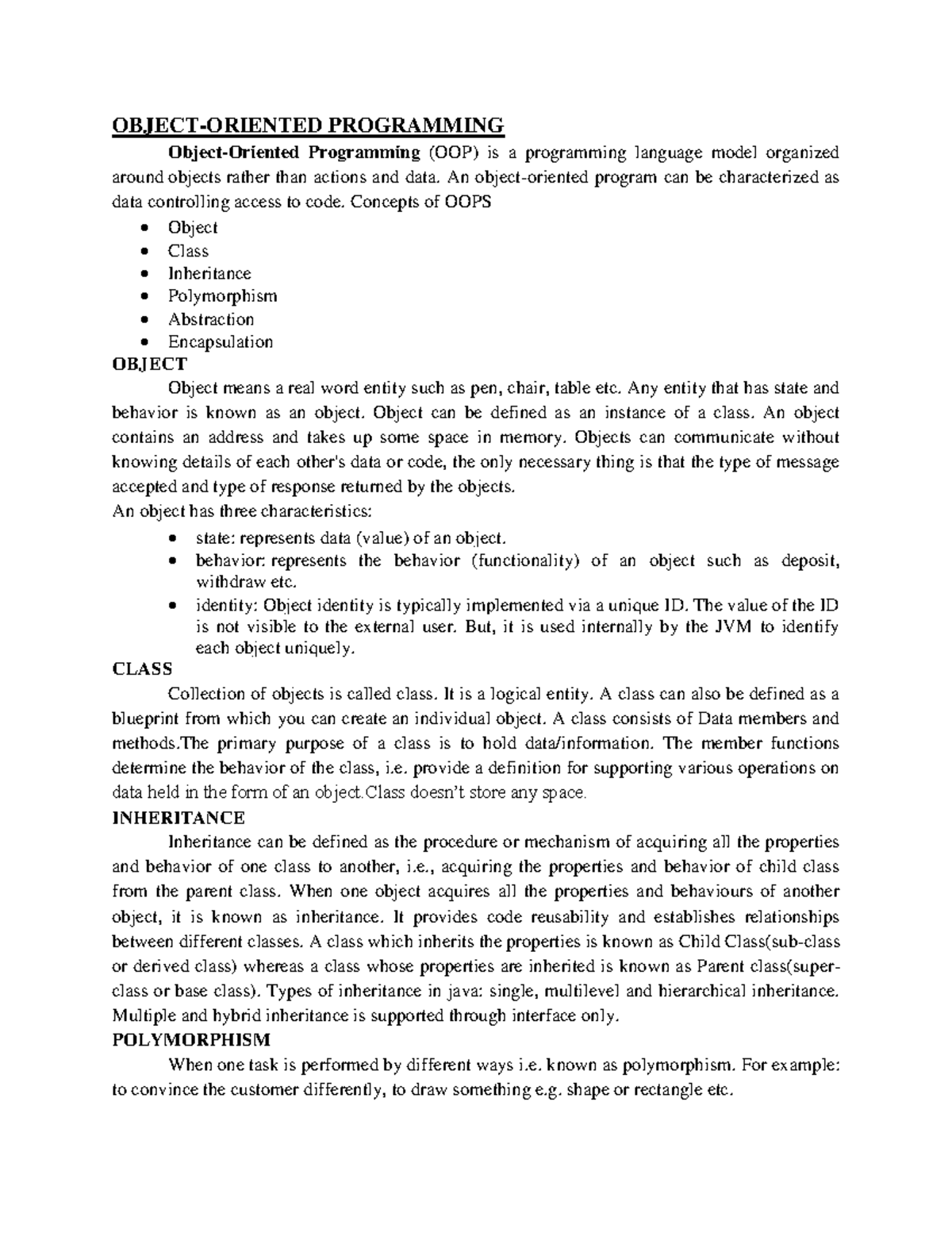 UNIT I JAVA - java - OBJECT-ORIENTED PROGRAMMING Object-Oriented ...