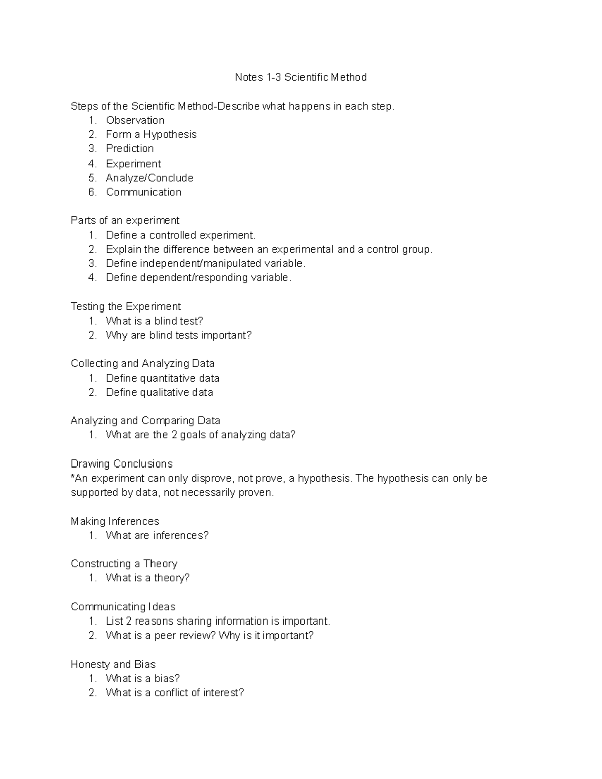 Scientific Method Steps: Notes 1-3 (Copy) - Studocu