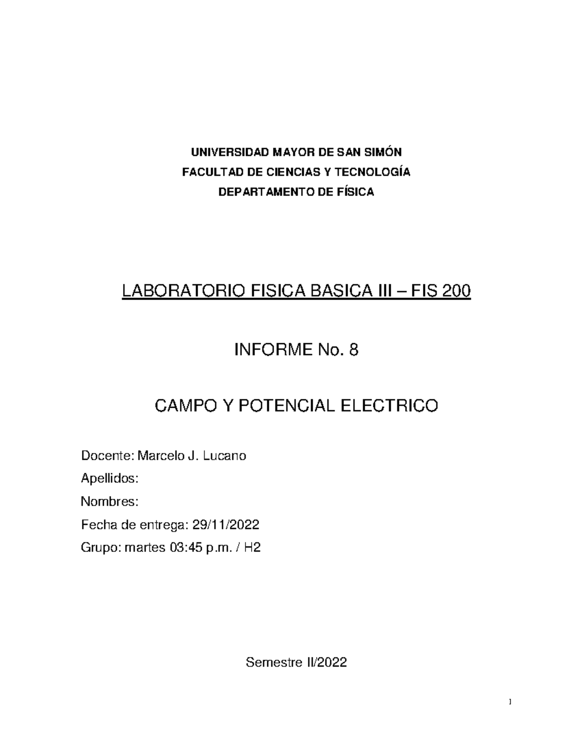 Informe de Laboratorio: Carga y Descarga de un Condensador - FIS 200 - Document Preview