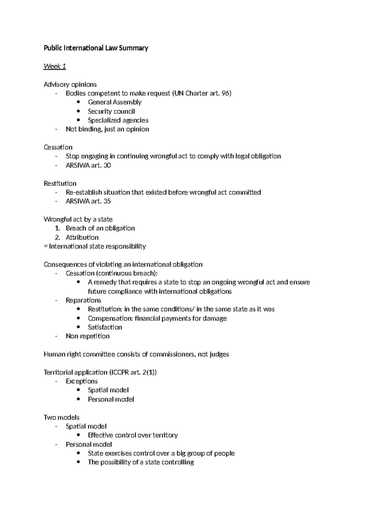 Public International Law Summary: Week 1 Overview and Key Concepts ...