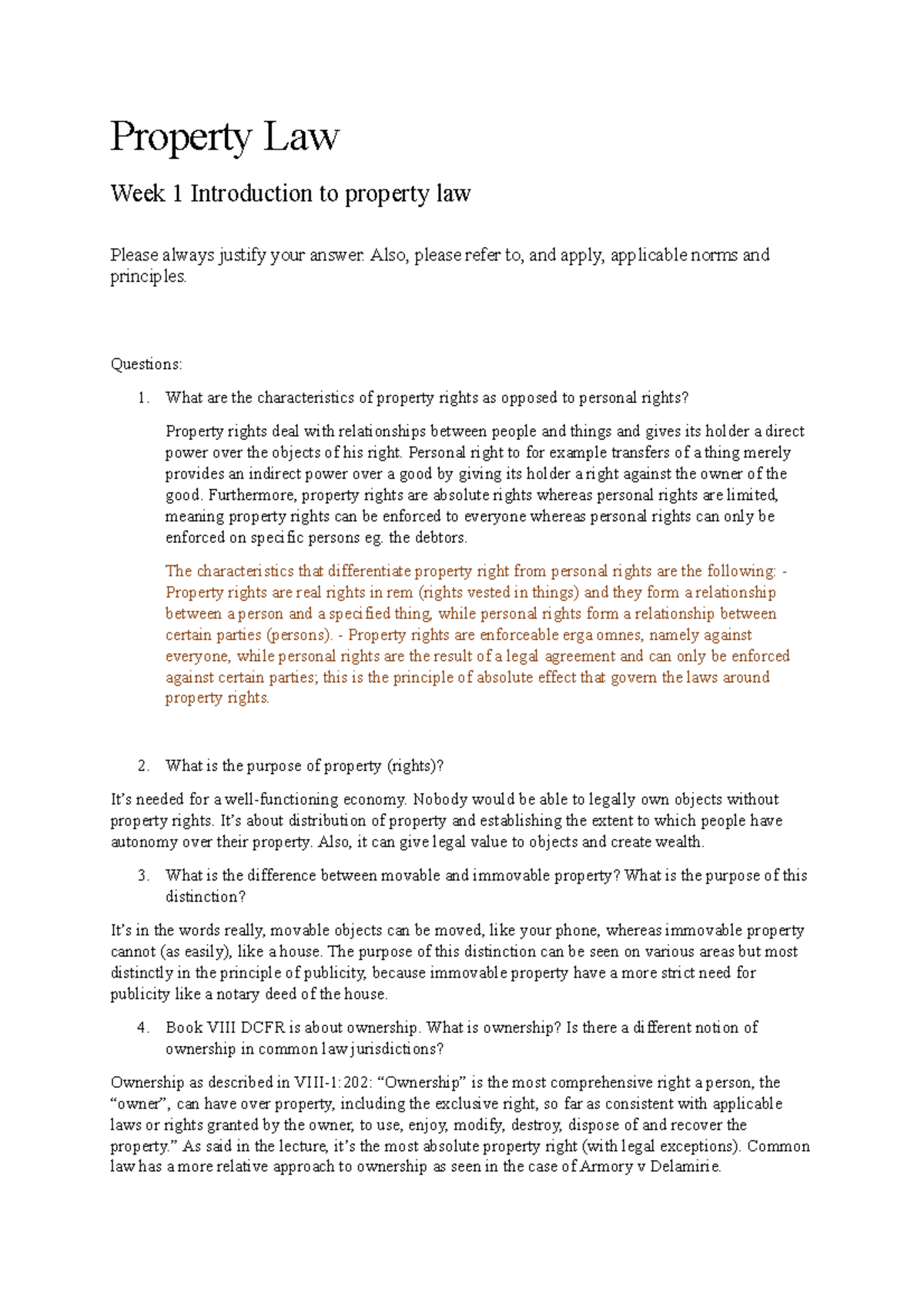 Property Law: Week 1 Overview of Rights and Principles (LAW101 ...