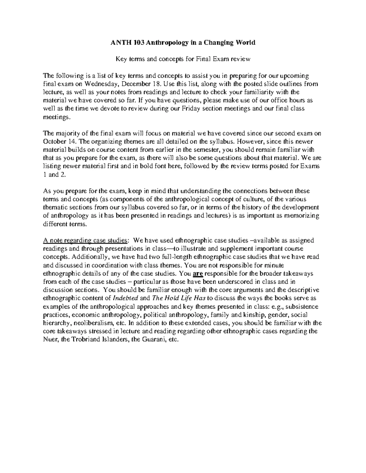 ANTH 103 Exam 1 Key Terms & Concepts Review Guide - Studocu