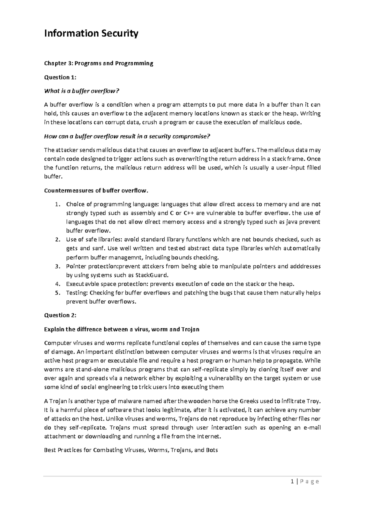 Information Security - Key questions and answers per chapter ...