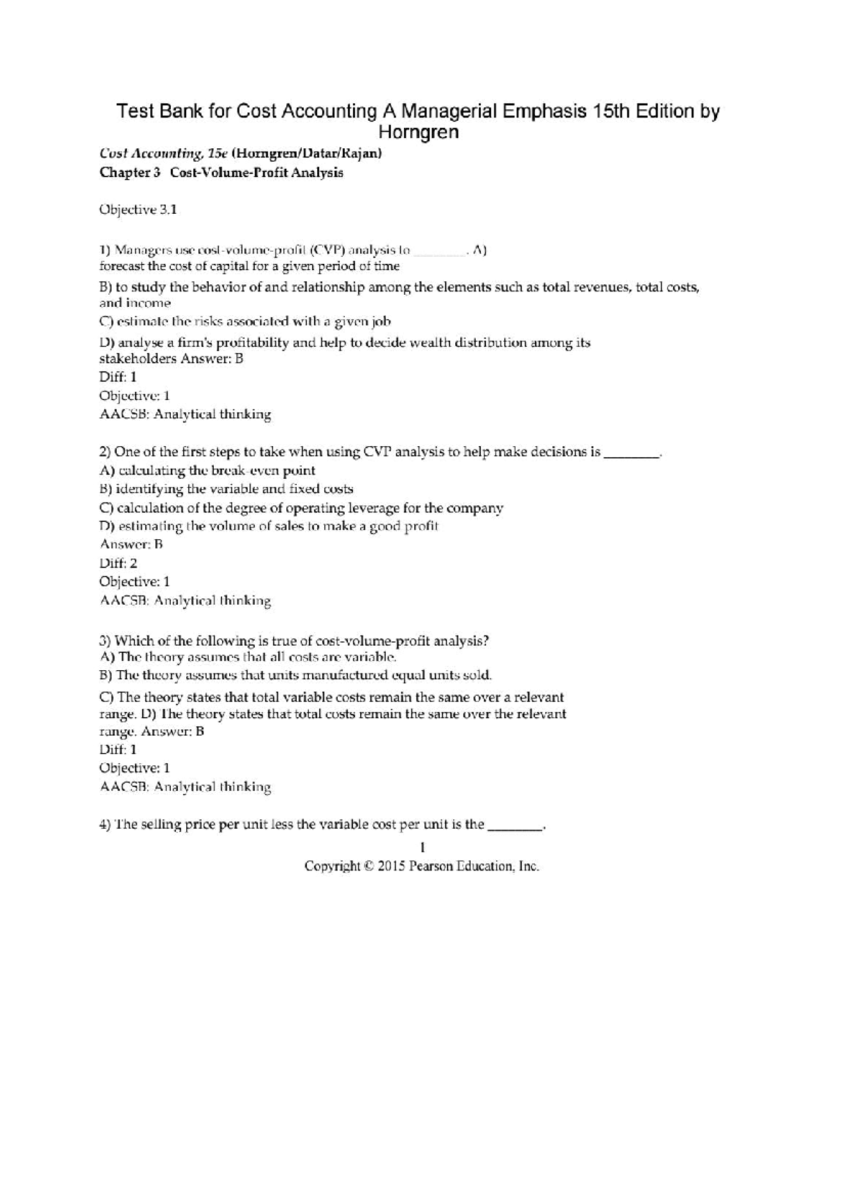 Test Bank 15e: Horngren Cost Accounting 15th Edition Questions - Studocu