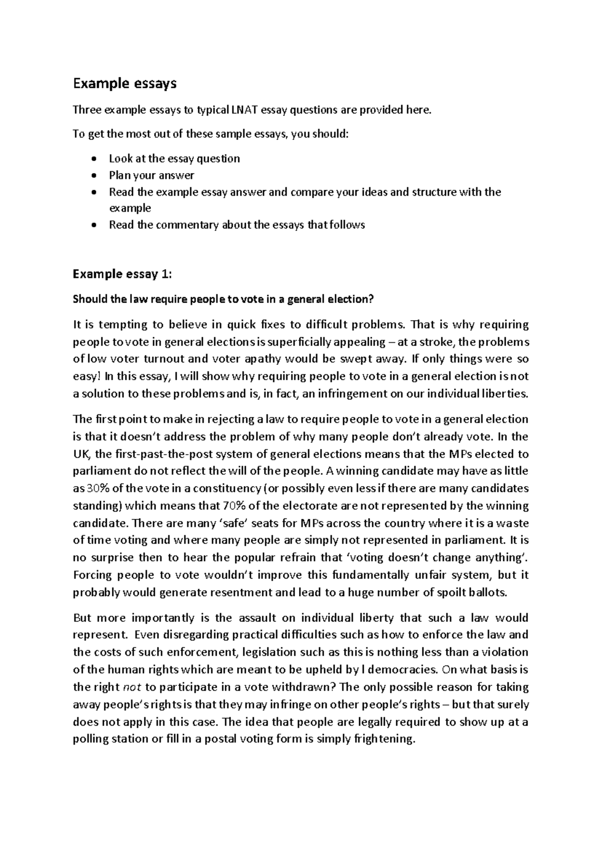 Example Essays for LNAT Exam: Strategies and Analysis - Studocu