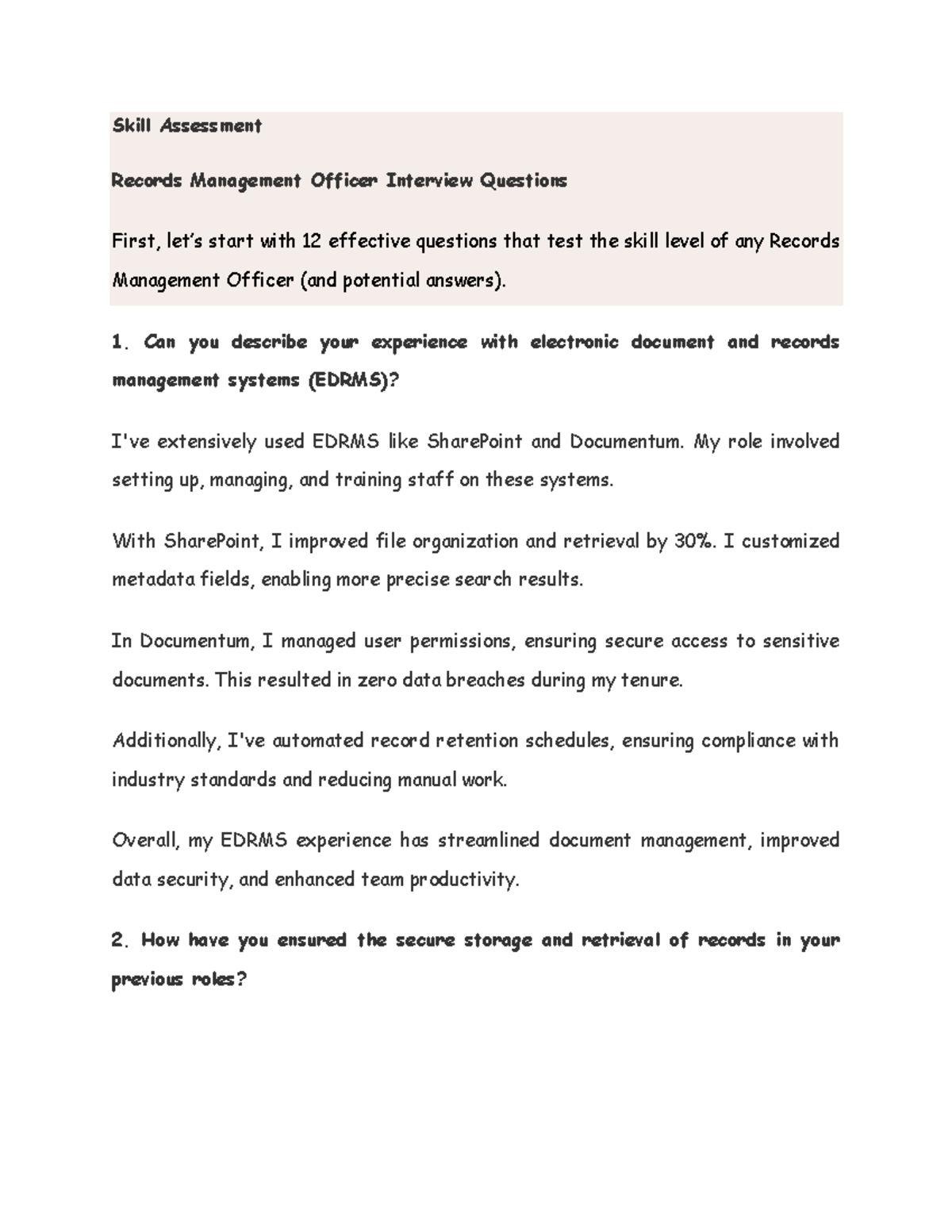 Records Management Officer Interview Questions for Skill Assessment ...