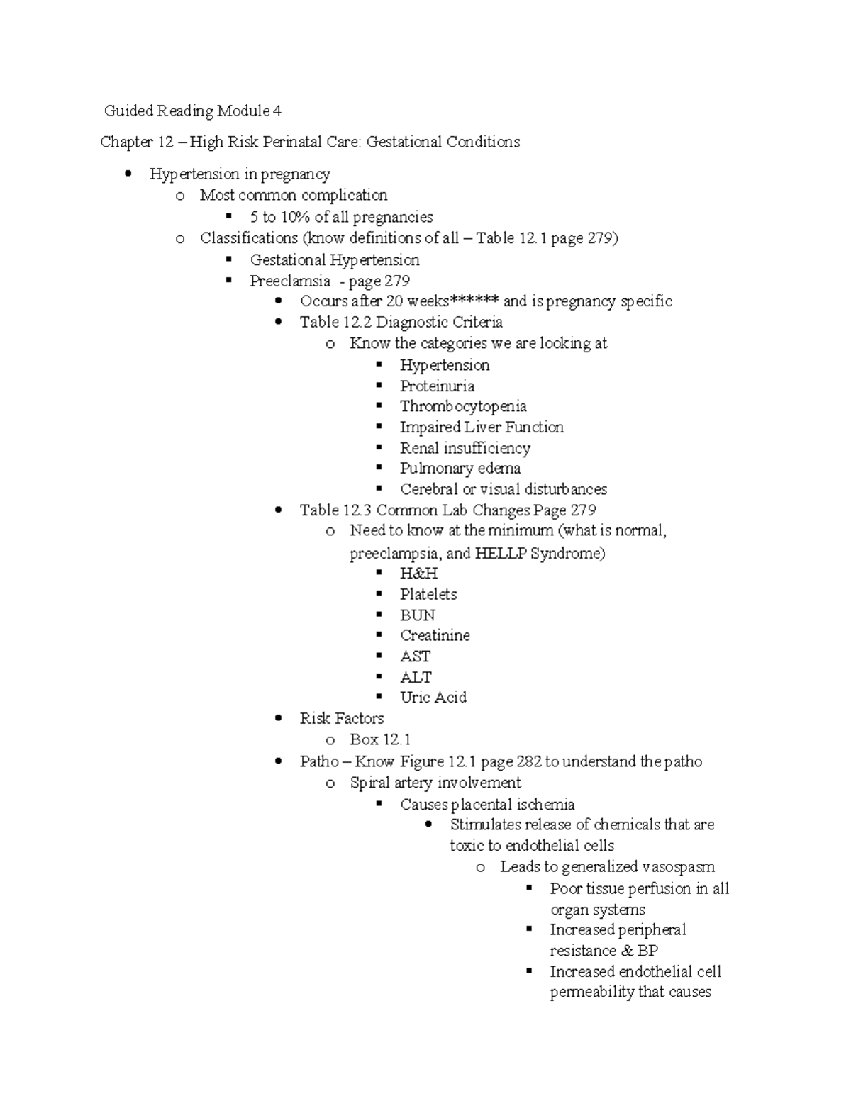 Guided Reading Module 4: High Risk Perinatal Care & Preeclampsia ...