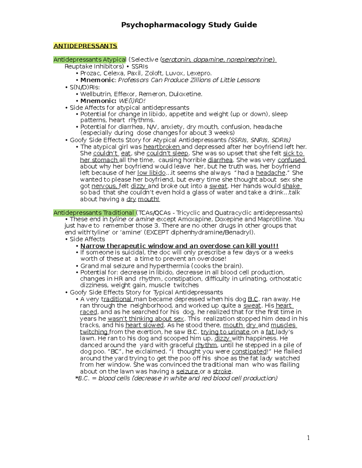 Psychopharmacology Study Guide: Key Medications and Side Effects - Studocu