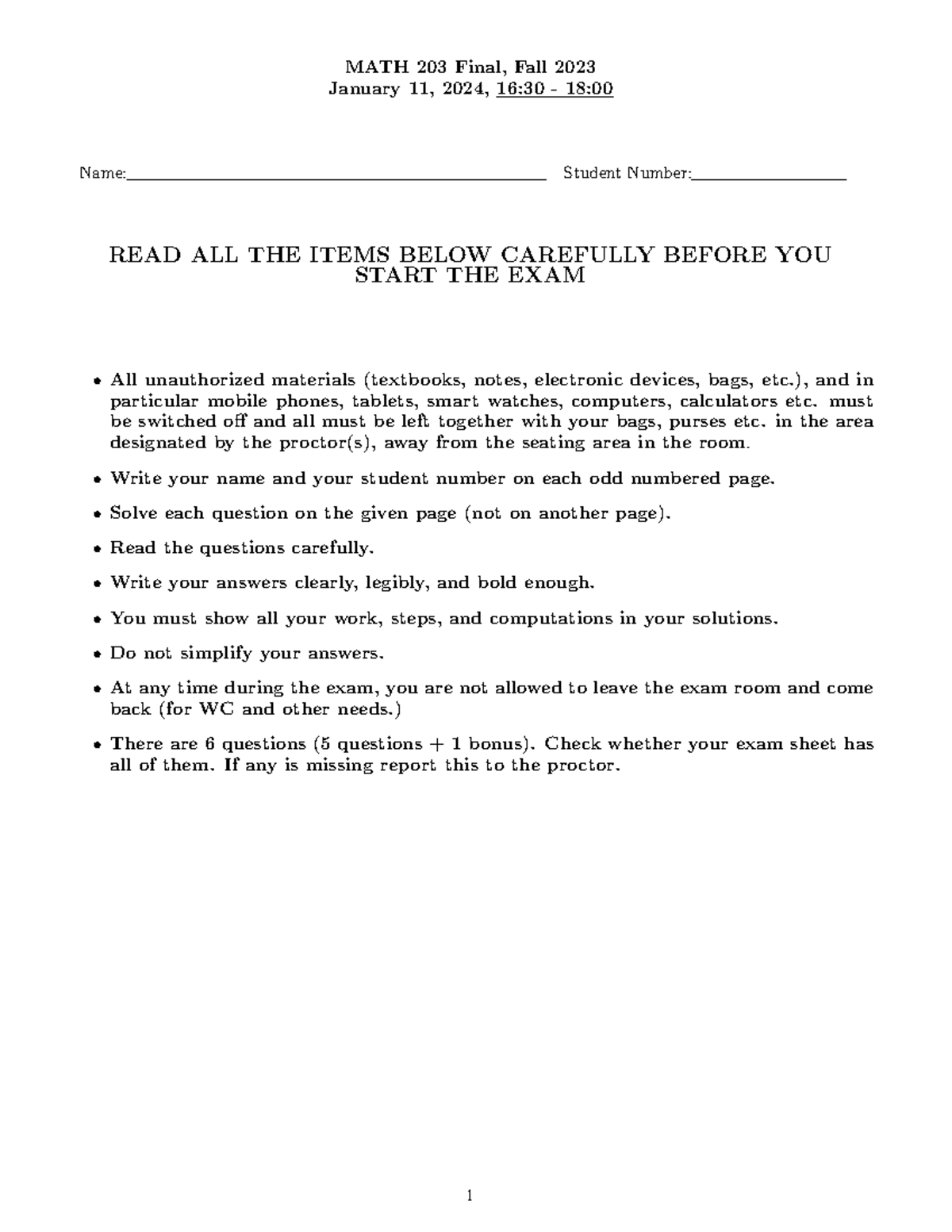 MATH 203 Final Exam Review Notes, Fall 2023 - Studocu