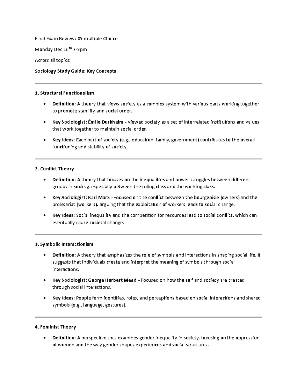 SOC 1P90 Final Exam Review - Key Theories and Concepts Overview - Studocu