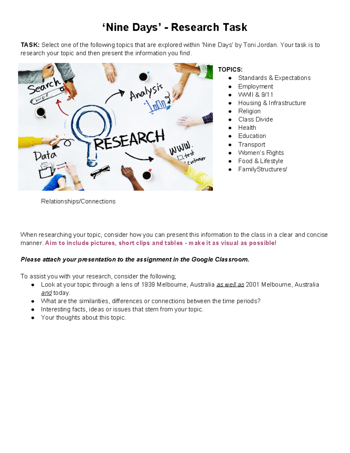 ‘Nine Days’ - Research Task - Your task is to research your topic and ...