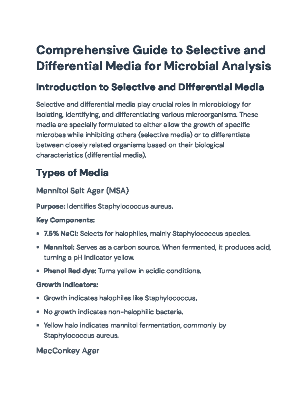 Comprehensive Overview of Selective and Differential Media in ...