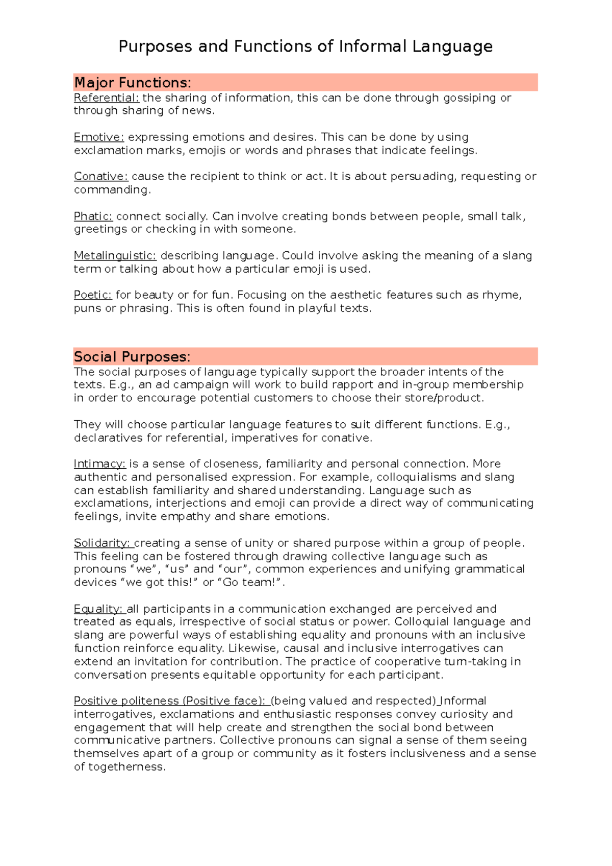 AOS1 revision metalang - Purposes and Functions of Informal Language ...