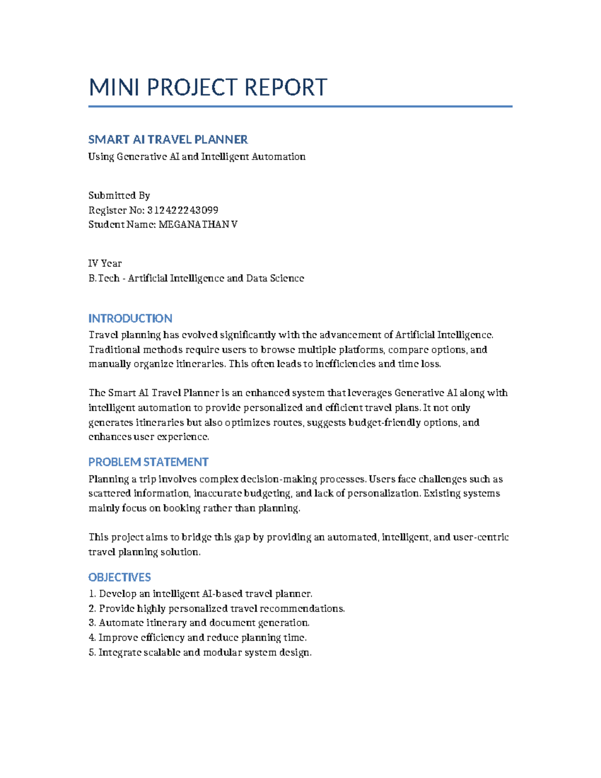 MINI PROJECT REPORT: Modified AI Trip Planner for Efficient Travel ...