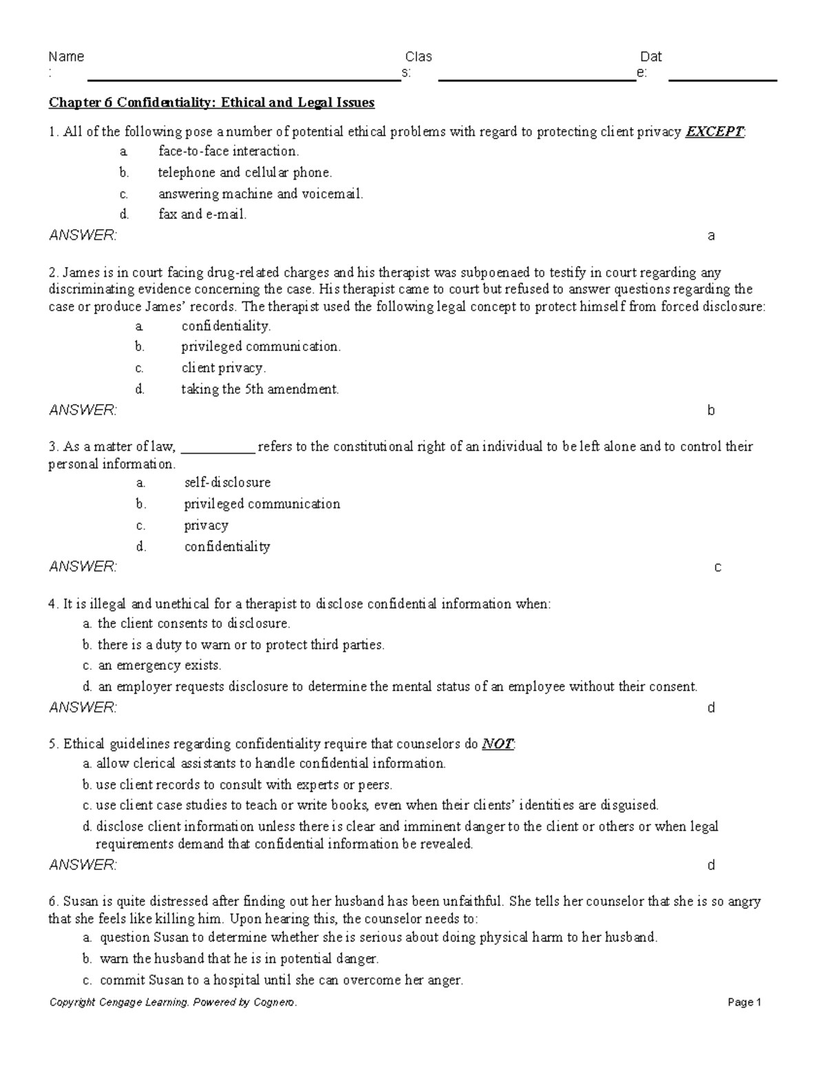 **Chapter 6: Confidentiality, Ethical and Legal Issues in Therapy ...