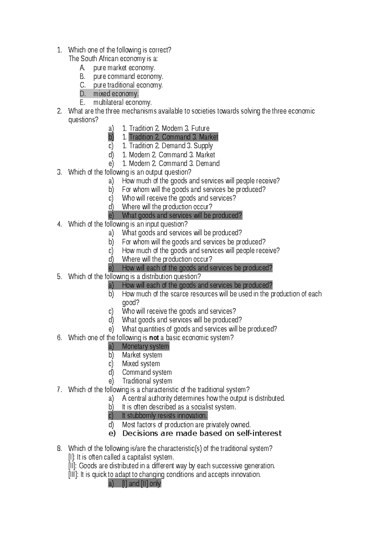 Tutorial 2 Questions - Economic Systems Chapter 2 - Studocu