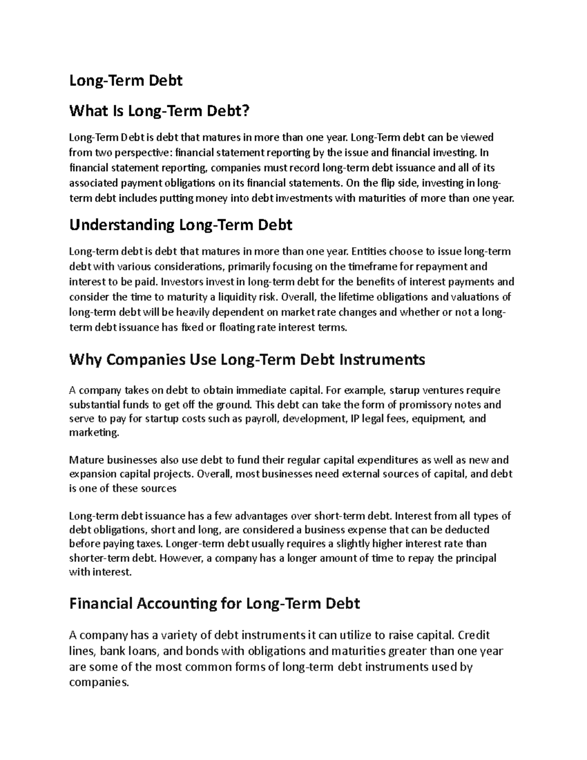 LONG TERM Debt Analysis and Financial Reporting Overview - Studocu