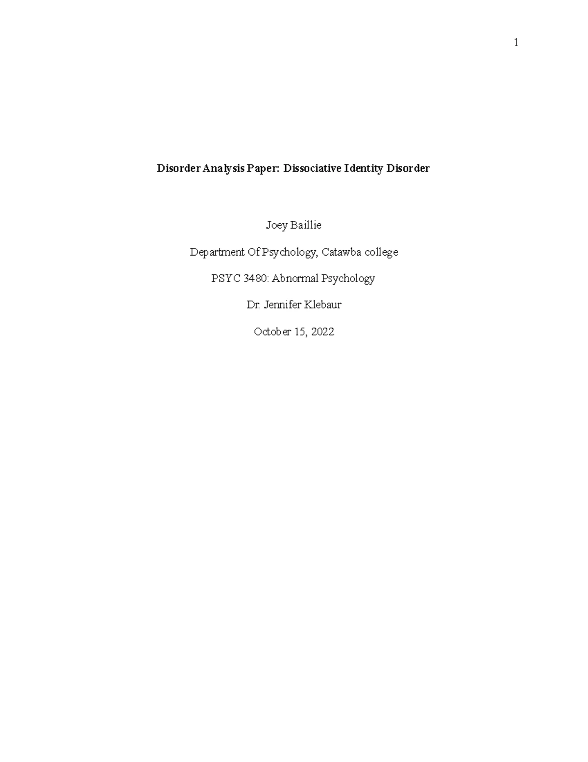 Case Study Somatic Disorder - Abnormal Psychology - Case Study Somatic ...