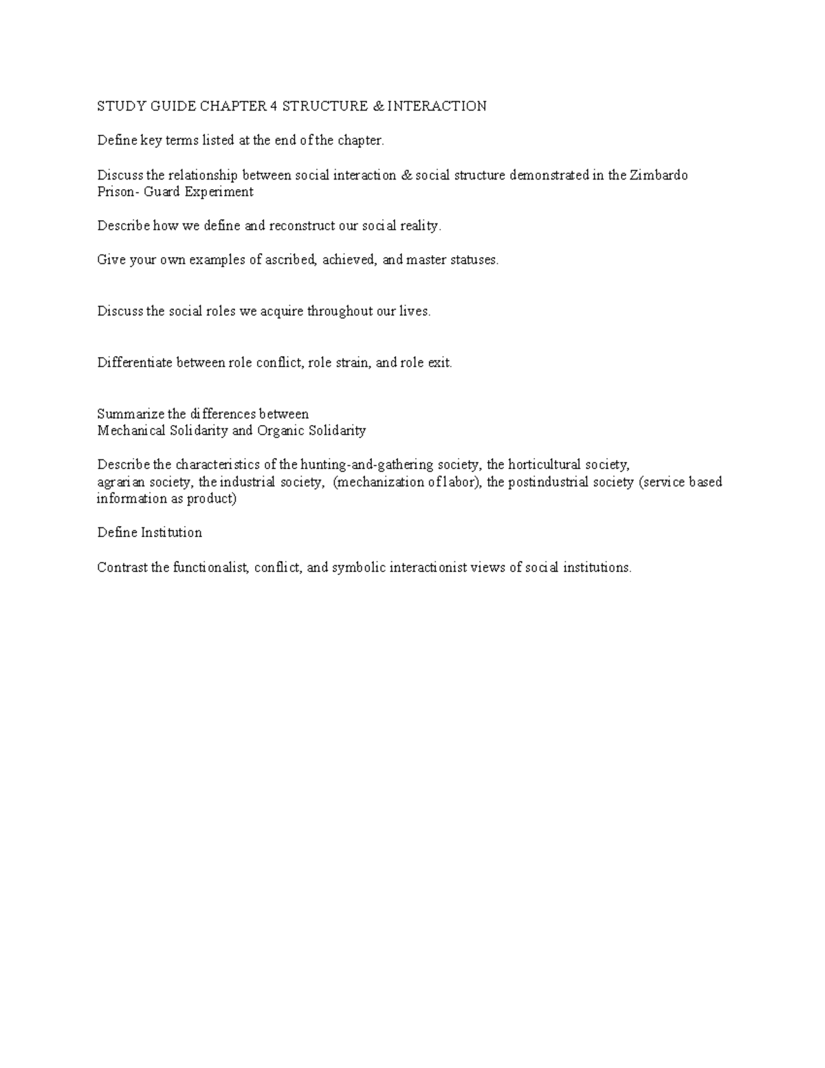 Sociology 101 Study Guide: Chapter 4 - Structure & Social Interaction ...
